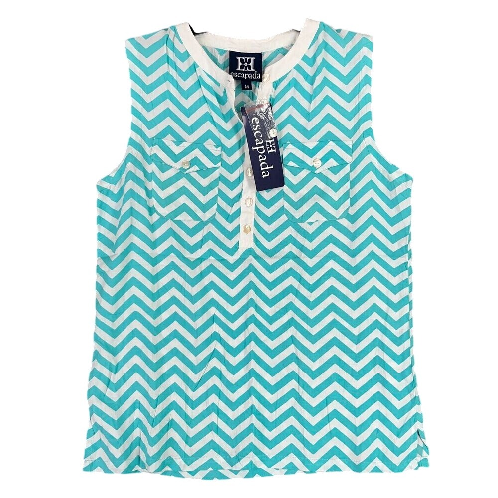 Escapada Shirt Womens M Blue Becca Top Chevron Sleeveless Above Hips Business